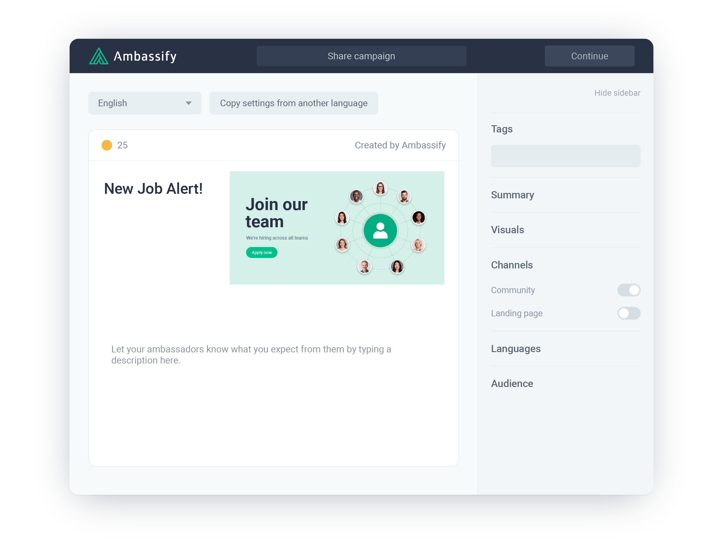 Finished Canva design imported as the campaign visual in the Ambassify campaign builder